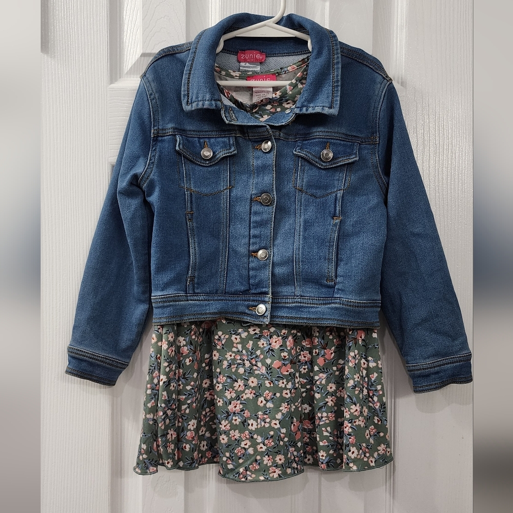 Zunie Blue Jean Jacket with Floral Dress Size: 4/5
